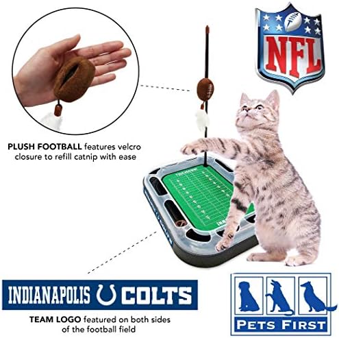 Pets First Cat Catnip Pets First Indianapolis Colts Football Field CAT Scratcher Toy with Catnip Filled Plush Football Toy&Feather Cat Toy Hanging.Jingle Bell Interactive Ball Chasing 5-in-1 Kitty Toy