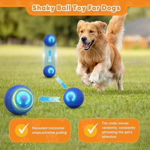 Smart Jumping Ball Toy for Dogs, Duraspin Dog Bouncing, Shaky Ball Toy USB Rechargeable Interactive Bouncing Toys for Puppy Toys (Blue)