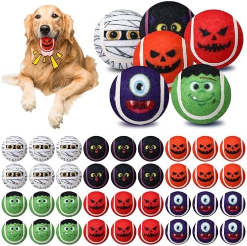 Civaner 6 Pcs Halloween Dog Toys Bulk, 2.5 Inch Squeaky Tennis Balls Gifts