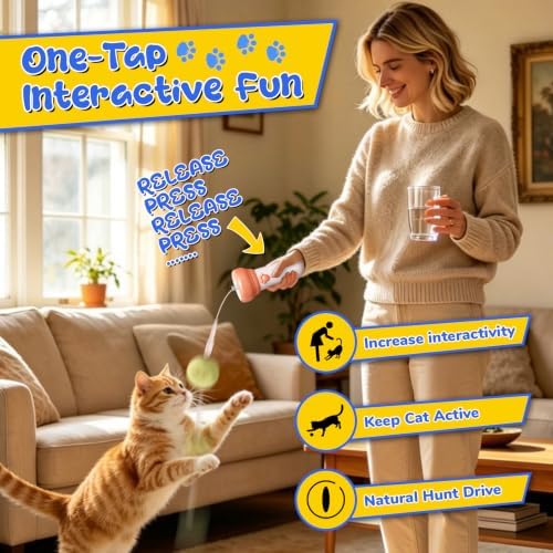 Cat Fetch Toy Launcher with Fuzzy Ball & Electric Retractable Rope