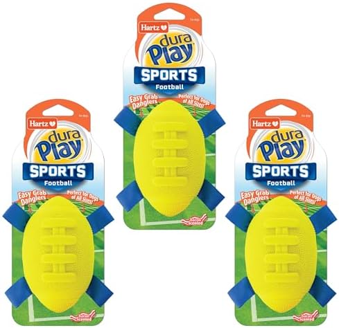 Hartz Dura Play Sports Football Dog Toy, Bacon Scented Squeaky Latex Yellow & Blue Toy, 3 Count