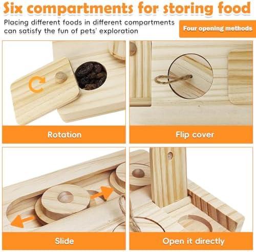 PINVNBY Guinea Pig Foraging Toys with Shelf Hamsters Interactive Enrichment Toys Bunny Wooden Puzzle Snuffle Toy Small Animals Treats Dispenser for Rabbit Chinchillas Rats and Gerbils