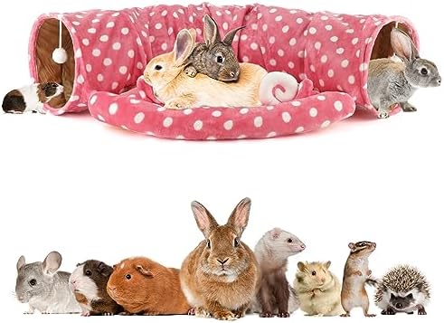 BWOGUE Bunny Tunnel Bed, 2-in-1 Collapsible Rabbit Tunnel Hideout with Mat