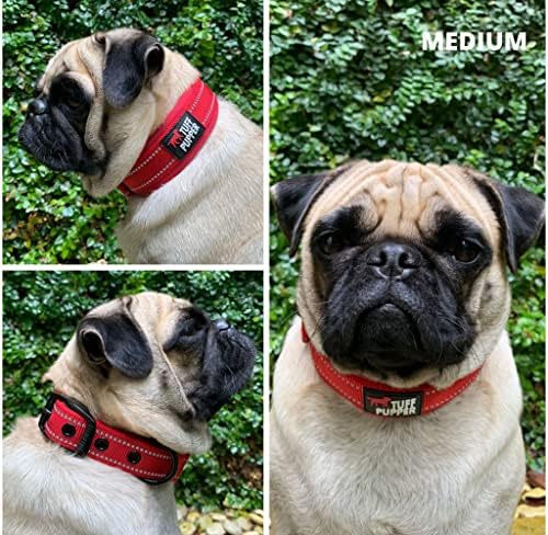 Tuff Pupper Ultra Comfort Padded Dog Collar | Thick Neoprene Padding | Ballistic Nylon Strap Dog Collar with Reflective Stitching | Durable Metal Buckle & Integrated ID Tag Holder | Waterproof Collars
