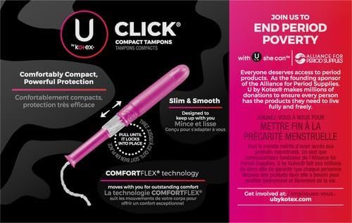 U by Kotex Click Compact Tampons, Super Absorbency, Unscented, 45 Count (Pack of 2)