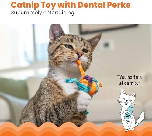 Catstages Catnip Tons of Tails – Interactive Catnip Dental Chew Toy for Cats with Rope, Ribbon & Cotton for Batting, Chasing & Chewing