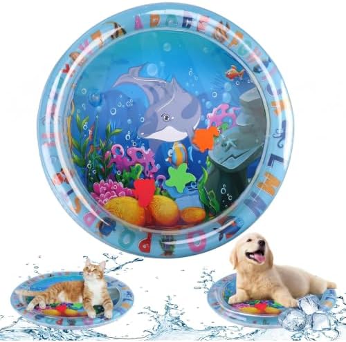 2 Pieces Upgraded Thickened Cat Water Mat,Water Sensory Play Mat with Fish