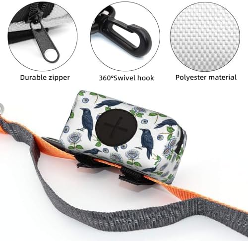 Dog Waste Bag Dispenser Trippy Eye Rose Crow Raven Bird Pet Poop Bags Holder for Doggie Waste Bags for Leash Accessory