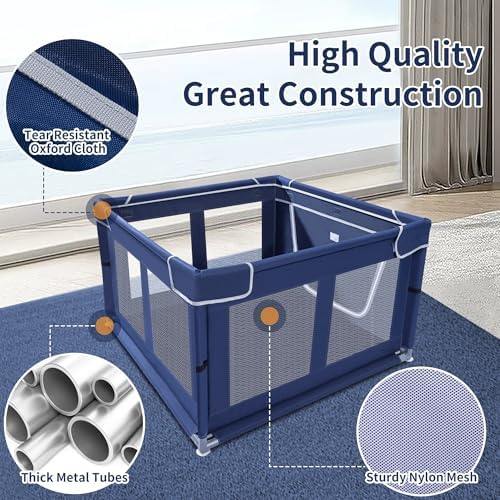 Puppy Playpen Indoor for Dog Small Pets, Dog Playpen 42x42x25 Inch, Dog Play Pen with Gate for Outdoor and Indoor, Oxford Fabric Pet Playpen for Puppy, Anti-Tipping Dog Enclosure with Zipper Door