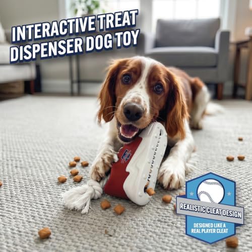 MLB Philadelphia Phillies Cleat Sneaker Spike Dog Toy, Baseball Treat Dispenser Chew Toy for Dogs, Interactive Rope Tug Toy, Slow Feeder Natural Rubber Dog Toy with Official Team Logo