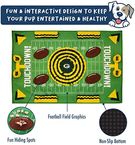 NFL Green Bay Packers Dog Snuffle Mat – Interactive Pet Slow Feeder, Football Field Design Food Puzzle Toy for Dogs & Cats, Foraging Activity Mat for Smarter Feeding