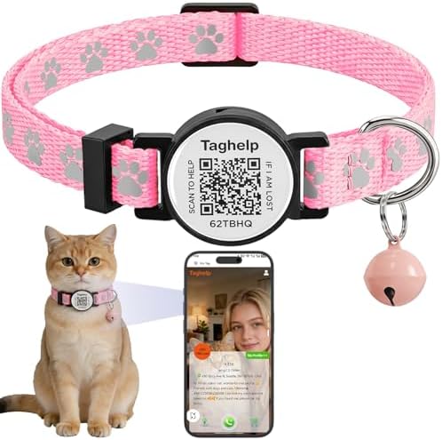 Cat Collar Breakaway with QR Code Name Tag, Reflective Kitten Collars with Bell, Cat ID Tag Personalized, Ultra-Durable, Adjustable, Quick Release, Fits Most Girl Boy Small Large Cats (Pink)