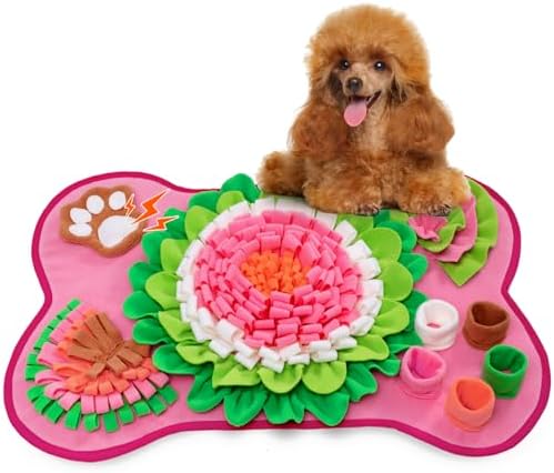Snuffle Mat for Dogs, Pet Snuffle Mat for Small and Medium Dogs, Interactive Sniff Mat Feeding Mat for Puppies, Slow Feeder Dog Treat Mat for Training and Stress Relief (Bone Shape) (Pink, One Size)