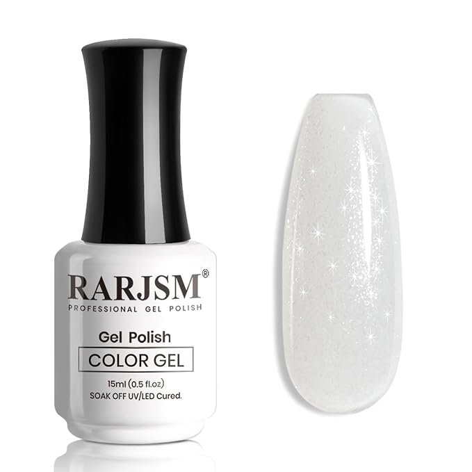 RARJSM Glitter Gel Nail Polish Nude Milky White Silver Shimmer Pigment Jelly Creamy White Yellow Gel Polish Neutral Color 15ml Sparkle Natural Color Soak off UV LED Cured for Home Salon DIY Nail Art