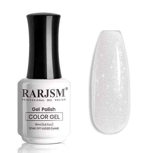 RARJSM Glitter Gel Nail Polish Nude Milky White Silver Shimmer Pigment Jelly Creamy White Yellow Gel Polish Neutral Color 15ml Sparkle Natural Color Soak off UV LED Cured for Home Salon DIY Nail Art
