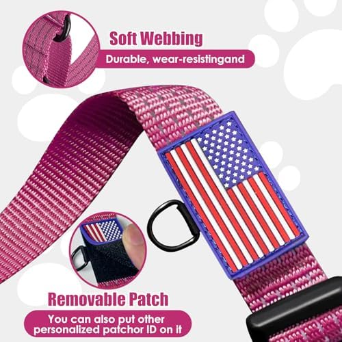 Martingale Dog Collar Reflective with USA Flag Patch, M,Hot Pink