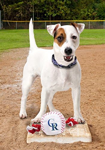 Pets First MLB Colorado Rockies Baseball Rope Toy for Dogs & Cats. Tough Nylon, Sporty Baseball Design, Heavy-Duty Ropes with Inner Squeaker