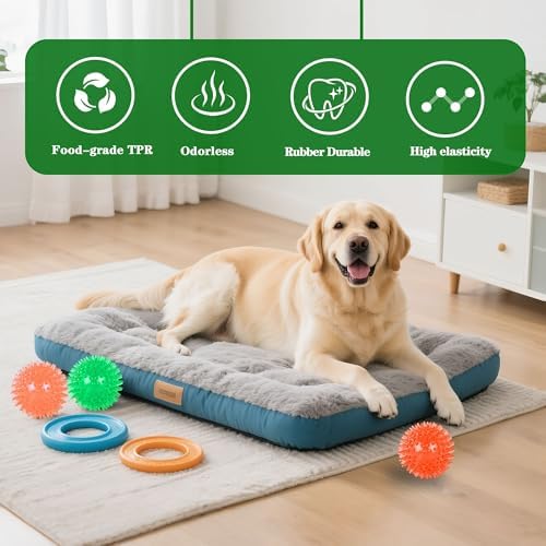 9 Pack Squeaky Dog Balls 3.5″Dog Toys Balls for Medium Large Dogs Pet Puppy Chew Toys for Teething No Odor Durable Spiky Balls for Teeth Cleaning and Training for Medium Dogs (Medium)