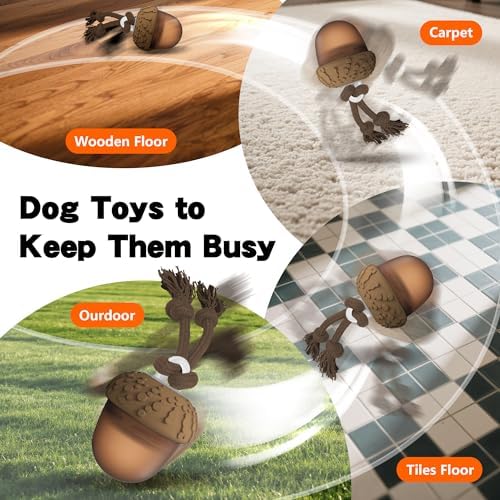 Interactive Dog Toy, Moving Dog Toys for Small Dogs to Keep Them Busy, Automatic Moving and Rolling Dogs Toy with Rope for Small Medium Large Dogs Boredom Relief, USB C Charger (Acron)