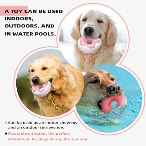 Dog Chew Toys for Aggressive Chewers, Indestructible Tough Squeaky Mental Stimulation Teeth Grinding Interactive Dog Chew Toys for Small/Medium/Large Dog Breeds, Creamy Scent Donut Pink