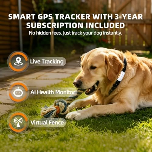 DBDD GPS Tracker for Dogs with 36 Month Subscription, Real-Time Location, Electronic Fence, Health Monitoring, Waterproof, for Medium Large Dogs, iOS Android