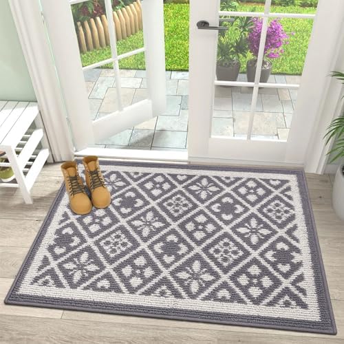 Ileading Indoor Door Mat 24" X 36"Absorbent Dog Muddy Paws Mat Low-Profile Entrance Small Runner Rug With Non-Slip Rubber Backing Machine Washable Inside Welcome Mat For Hallway,Entryway,Kitchen(Grey)