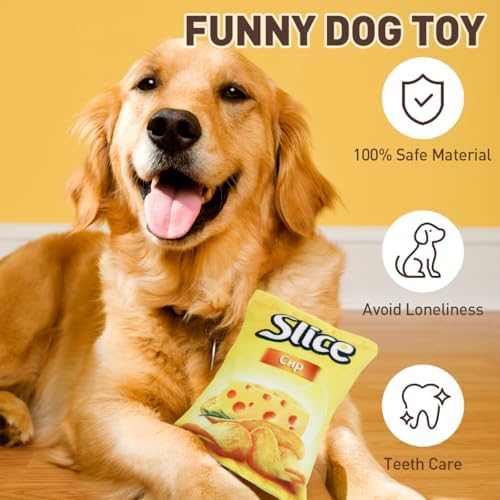 2 Pack Fun Interactive Dog Toys with Squeaker Chew & Squeak Toy Cookies Bag Best Squeaky for Aggressive Chewers (Chips)