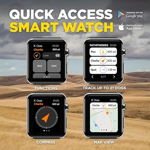 Dogtra Pathfinder 2 GPS Dog Tracker e Collar 9 Mile Long Range LED Light No Monthly fees Free App Waterproof Smartwatch Control Satellite Real Time Tracking Multiple Dogs Smartphone Required
