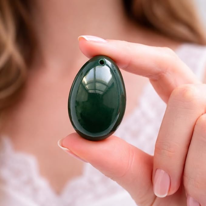 Natural Nephrite Jade 3-Piece Predrilled Egg Set – Large, Medium & Small with Instructions and 55 Yards of String, by Polar Jade