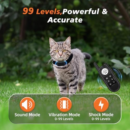 Tiniest Cat Shock Collar, Lightest Cat Training Collar with Remote for Small Cats 5-15lbs & Medium Large Cats/Puppies, Waterproof, Rechargeable, 1300ft Range (Black)