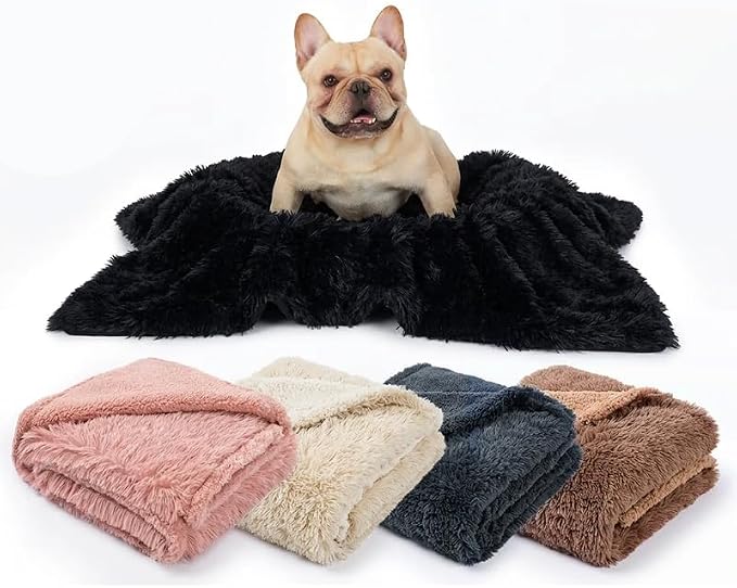Waterproof Dog Blanket Pet Throw Blankets Fluffy Long Faux Fur Reversible Puppy Blankets 85x57in Furniture Protector Cover for Sofa Bed Couch Bed Cover Washable for Dogs Cats (Black XL)
