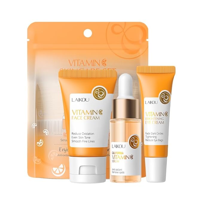 LAIKOU Vitamin C Skin Care, Skin Care Set with Serum, Eye Cream, Face Cream for Women Teen Girls Mom Daughter Mother's Day Christmas Birthday Beginner Kit TSA-friendly 3pcs