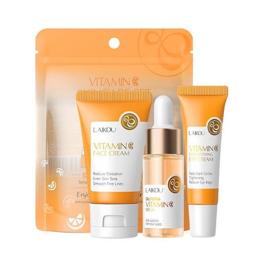 LAIKOU Vitamin C Skin Care, Skin Care Set with Serum, Eye Cream, Face Cream for Women Teen Girls Mom Daughter Mother's Day Christmas Birthday Beginner Kit TSA-friendly 3pcs