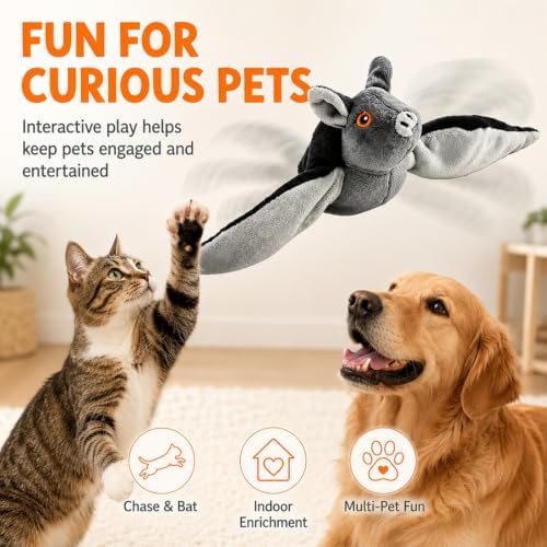 Flying Bat Dog Toy, 2026 New Interactive Flying Bat Toy for Dogs with Flapping Wings, Realistic Flight Motion and Chirping Sound, Indoor Chase Toy for Exercise, Play and Boredom Relief (Itachi)