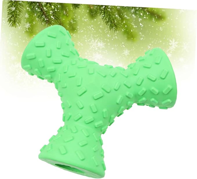 FOMIYES 3 Hole Dog Chew Toy for Tooth Cleaning, Rubber, Green