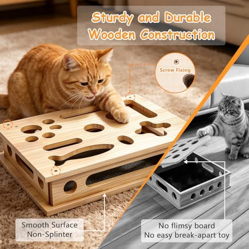 Large Cat Scratcher Puzzle Enrichment Box, Wood Nail File Puzzle Toy Box