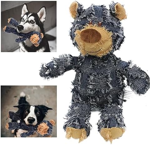 MAXBECK Dog Companion for Heavy Chewers- Indestructible Robust Bear Dog Toy, Resistant Squeaky Dog Toys for Heavy Chewers, Unbreakable Stuffed Plush Dog Toys for Aggressive Chewers (A-Navy)