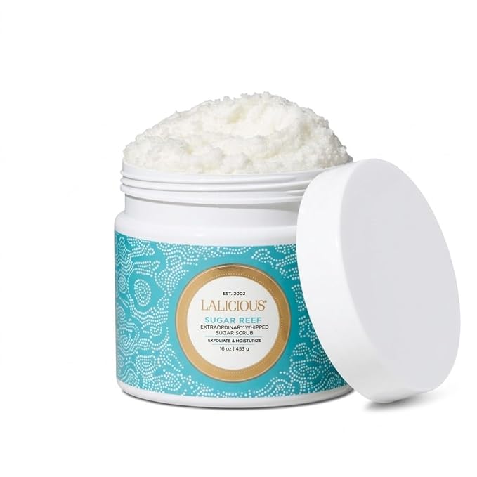 LALICIOUS Sugar Reef Exfoliating & Moisturizing Body Scrub | Sugar & Coconut Oil | Pre-Shave Scrub for Ingrown Hairs & Razor Bumps | Gently Buffs & Smooths Sensitive Skin | No Parabens | Large 16oz