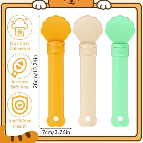 3 PCS Cat Treat Spoon, Multifunctional Lickable Cat Treat Spoon Squeeze for Easy Feeding, No Mess Cats Treats Feeder for Licky Treats & Wet Food, Anti-Bite, Prevents Waste (Orange, Green, Beige)