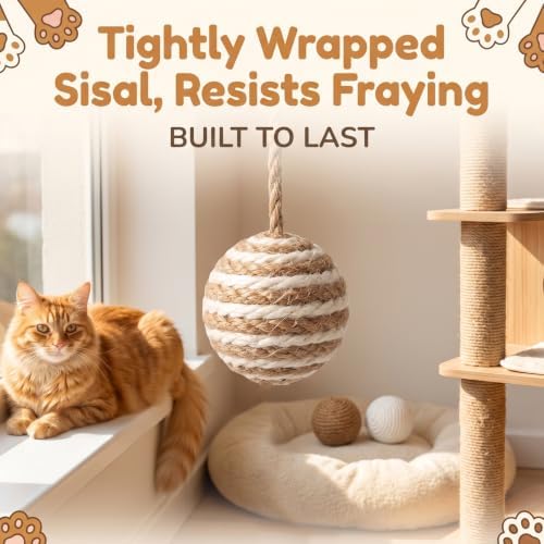 3PCS Cat Rope Ball, Cat Toy Ball with Sisal Rope Wrapping (1.6 Inch)