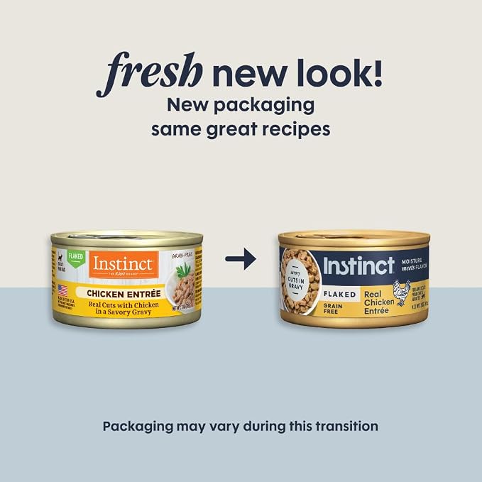 Instinct Flaked Entrees, Wet Canned Cat Food, Chicken, 3 oz. (24 Count) | Tender flaked cuts in savory gravy, high protein, real chicken, whole-food ingredients, grain-free, hydration support
