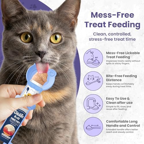 Lickable Cat Treat Spoon, Puree Squeeze Feeder, Silicone, Blue