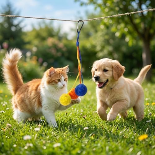 2 Pcs Hanging Cat Toys with Bell Interactive Cat Toy Sisal Rope Ball