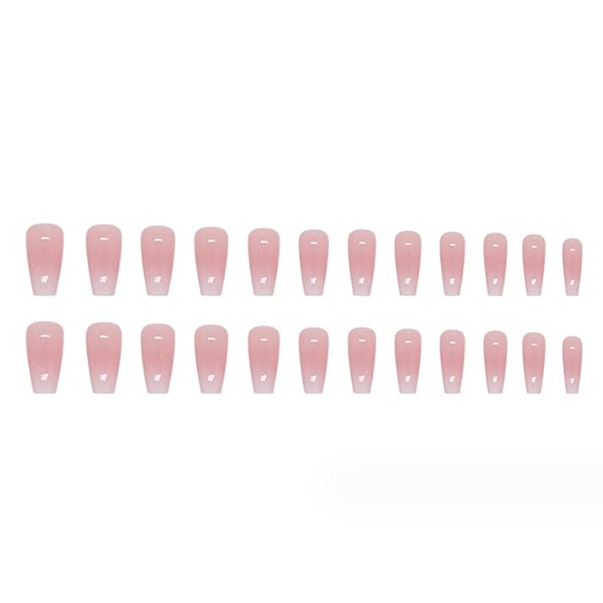 Hkanlre Bling Coffin Press on Nails Fake Nails Tips Full Cover Medium False Gradient Nails for Women and Girls 24PCS (Coffin pink)