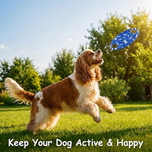 Dog Rope Flying Disc Toy with Squeaker | Durable Canvas Center & Braided Cotton Rope Ring | 2-in-1 Fetch & Tug Interactive Toy for Small & Medium Dogs | 9 Inch