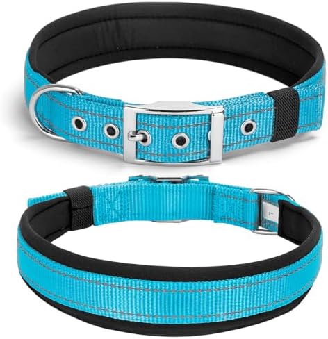 Reflective Dog Collar for Large Dogs Wide Padding 6 Holes Adjusta