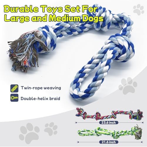 Rocfish [4 Pack] Dog Rope Toys for Aggressive Chewers, Nearly Indestructible Tug of War Toys for Large & Medium Dogs, 100% Cotton, Teeth Cleaning Chew Rope, Heavy Duty Tug of War Dog Toy for Boredom