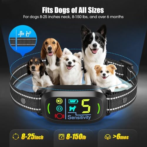 Bark Collar for Small Medium Large Dogs with 5 Training Modes, Black | AI Bark Recognition, Effective Anti Barking Device with 5 Sensitivity Levels, Rechargeable IP67 Waterproof Anti Bark Collar