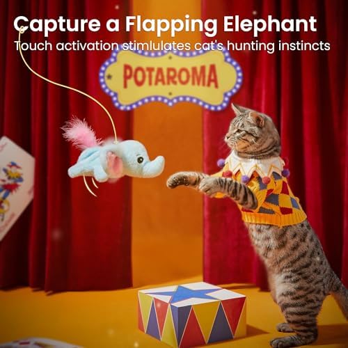 Potaroma Cat Toys Flapping Elephant, Touch Activated Interactive Kicker