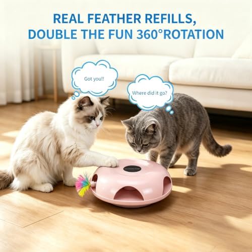 Interactive Whack-a-Mole Cat Toy — Automatic Mushroom Feather Pop-Up Play Toy for Cats, Cognitive Stimulation & Exercise, Durable Pet Entertaining Game (Pink)